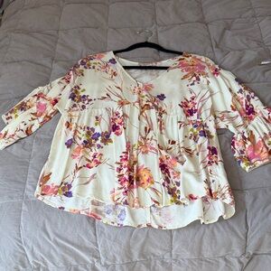 ANDREE BY UNIT Cream and Purple Floral maternity Blouse